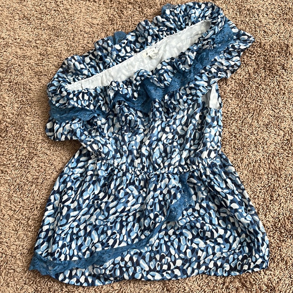 One Shoulder Blue Ruffle Top